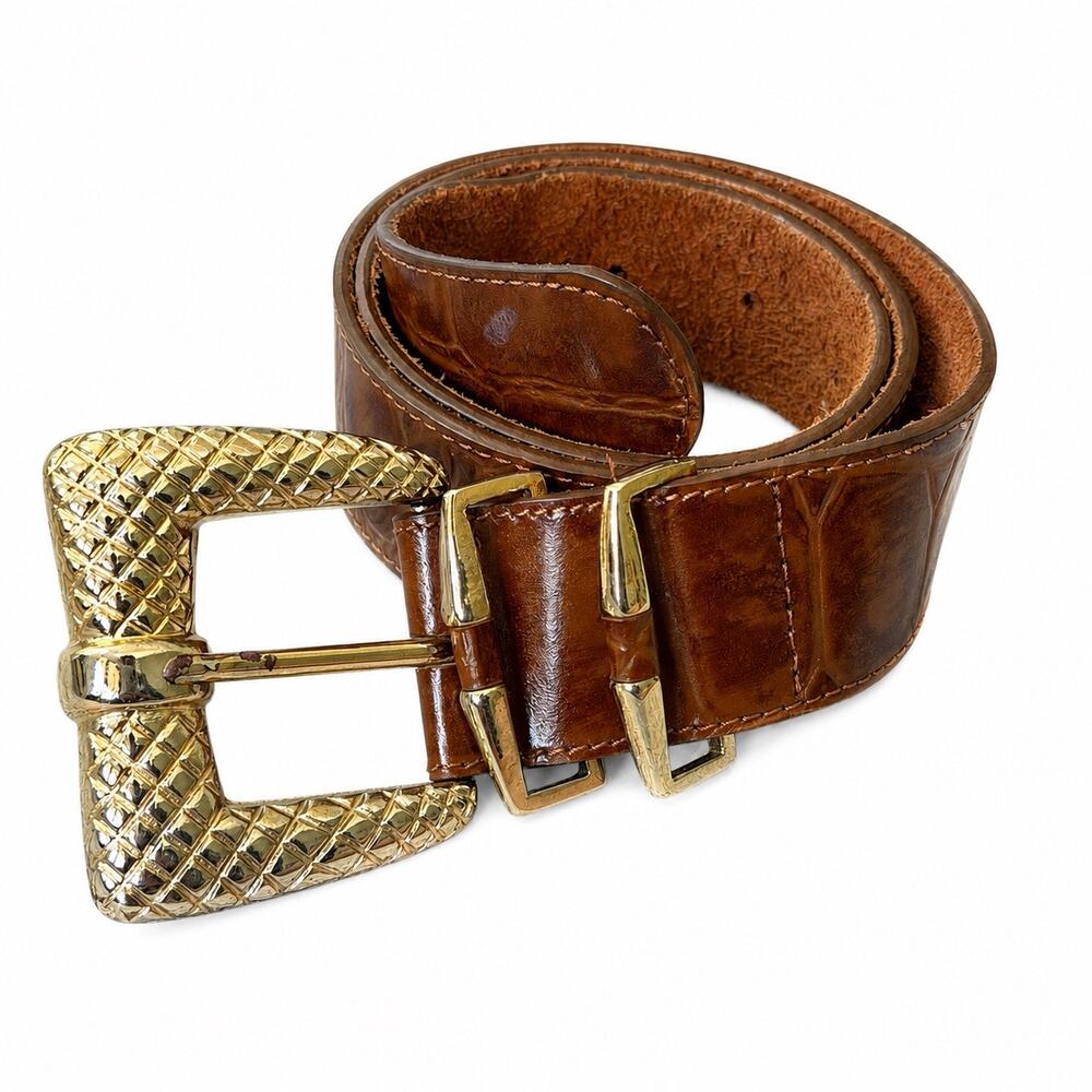 Vintage Donna Karan Classic 1980’s Faux Alligator Skin Leather Belt DKNY Style